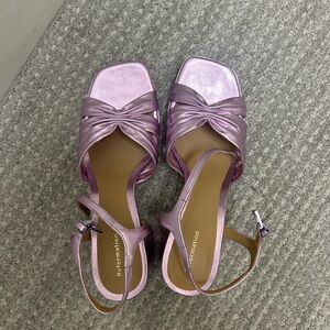 Reformation Metallic Lavender Knot Front Sandals